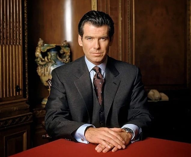 Pierce Brosnan as James Bond: 007.  Suit of Choice? A bespoke Brioni.